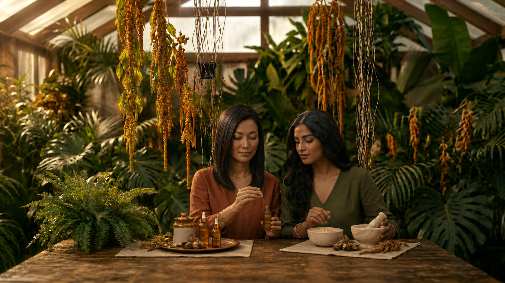 Botanical leaves in cinematic shadow
