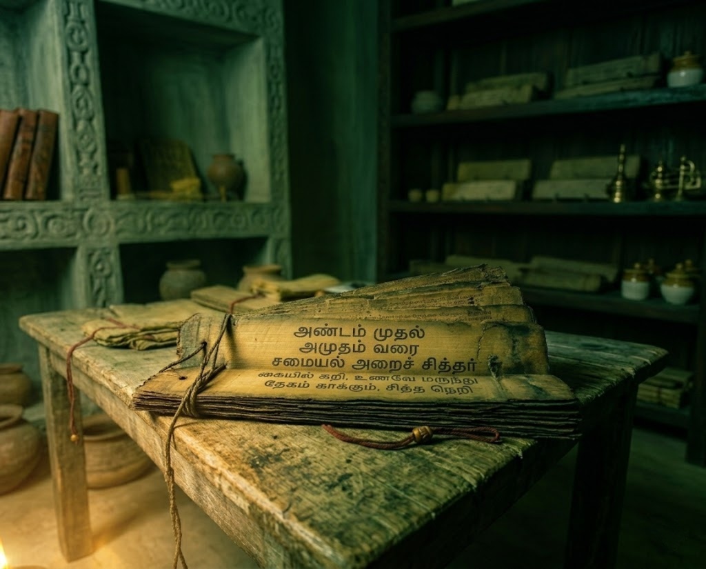 Ancient Tamil palm-leaf manuscript with Siddha inscriptions
